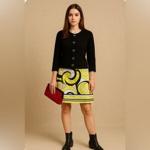 Michael Kors Skirt Retro 70's Mini Aline Geometric Sexy Fun Hippie Neon Stretch